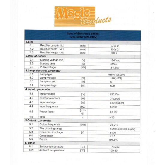 BALASTRO MAGIC DIGITAL 600W