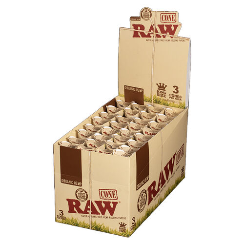 RAW DISPLAY CONOS ORGANIC HEMP KING SIZE 32 X 3 (96CONOS)