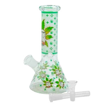 BONG CRISTAL BEAKER FOSFORESCENTE HOJAS RICK Y MORTY 20CM