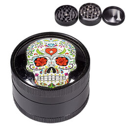 GRINDER METAL NEGRO CALAVERA MEXICANA COLORES 50MM 3 PARTES (1)