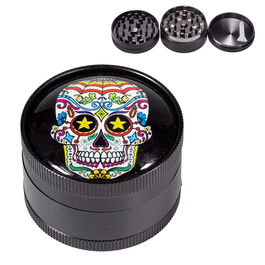 GRINDER METAL NEGRO CALAVERA MEXICANA COLORES 50MM 3 PARTES (2)