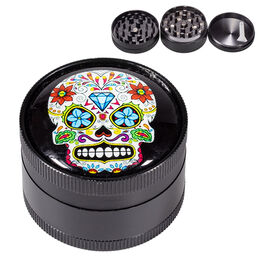 GRINDER METAL NEGRO CALAVERA MEXICANA COLORES 50MM 3 PARTES (5)