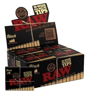 RAW BLACK TIPS PRE-ROLLED W-WIDE (20PACK/DISPLAY - 18UD/PACK)