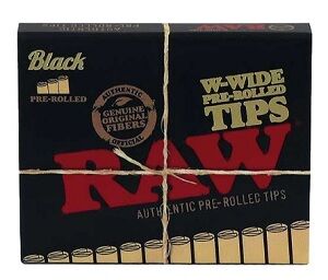 RAW BLACK TIPS PRE-ROLLED W-WIDE (20PACK/DISPLAY - 18UD/PACK)