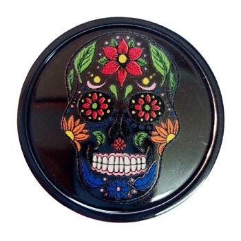 GRINDER PLÃSTICO PLATEADO 40MM CALAVERA COLORES/FLOR ROJA