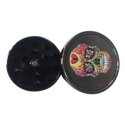 GRINDER PLÃSTICO PLATEADO 40MM CALAVERA COLORES/CORAZON