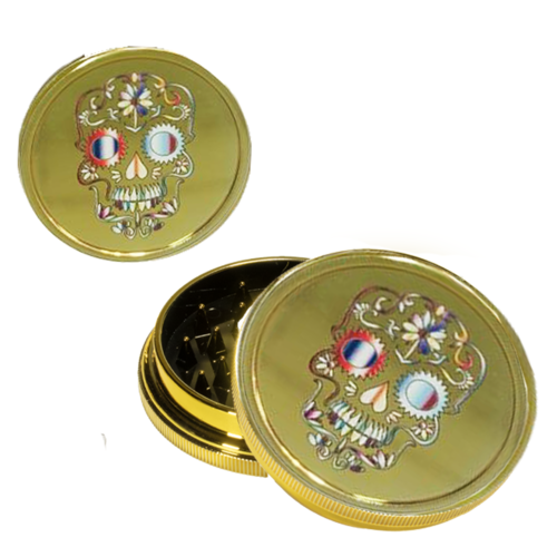 GRINDER PLÁSTICO DORADO 40MM CALAVERA COLORES BLANCOS