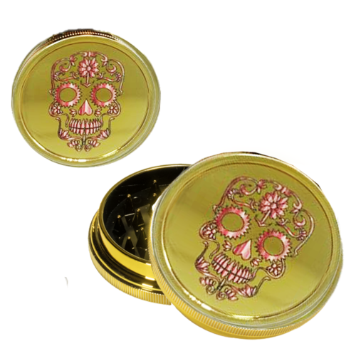 GRINDER PLÁSTICO DORADO 40MM CALAVERA COLORES ROSAS