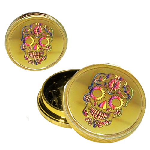 GRINDER PLÁSTICO DORADO 40MM CALAVERA MULTICOLOR