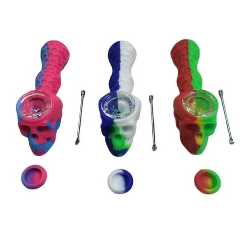 PIPA SILICONA "CALAVERA" 13CM (COLORES VARIADOS SEGÚN DISPONIBILIDAD)