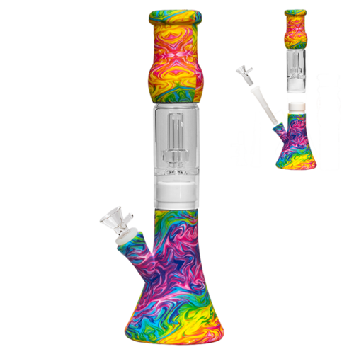 BONG SILICONA Y CRISTAL CON PERCOLADOR 33.5 CM (DISEÑOS VARIADOS SEGÚN DISPONIBILIDAD)