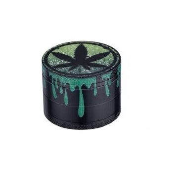 CHAMP HIGH GRINDER DECORADO GOTEO MARIHUANA NEGRA 40MM (DRIPPING LEAF PRINT)